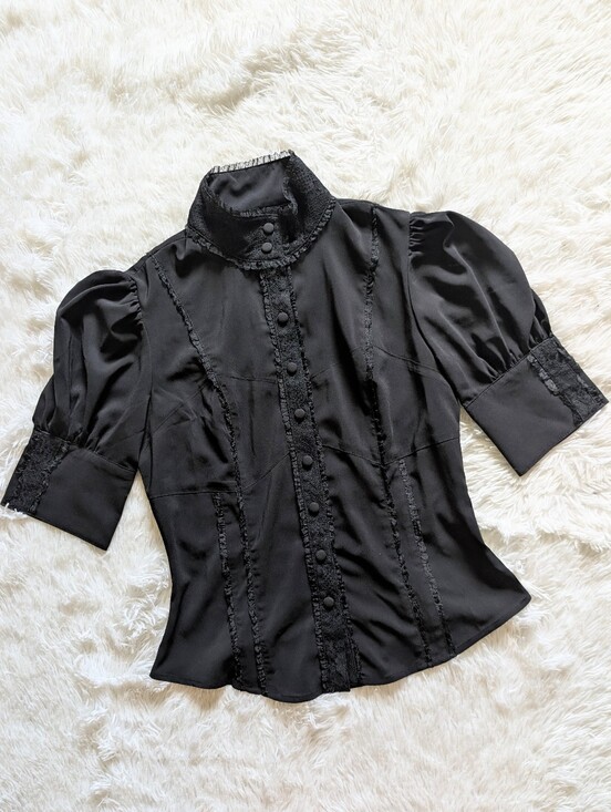 Lip Service Tops - Y2K Lip Service Blacklist Gothic Lolita Puff Sleeve Princess High Neck Top